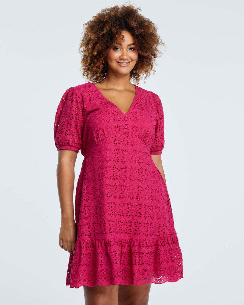 Front of a model wearing a size 1X Milena Dress in Pink by Estelle. | dia_product_style_image_id:264621